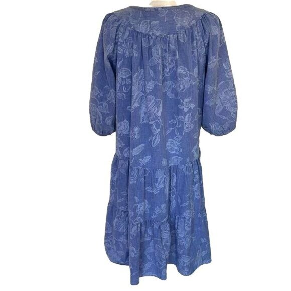 Models Coat Lounge Dress Size 12 Womens Tiered Blue Chambray Floral Poly Blend - Picture 2 of 12